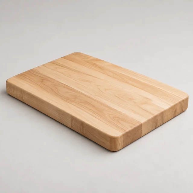 Una tabla de cortar rectangular de madera.