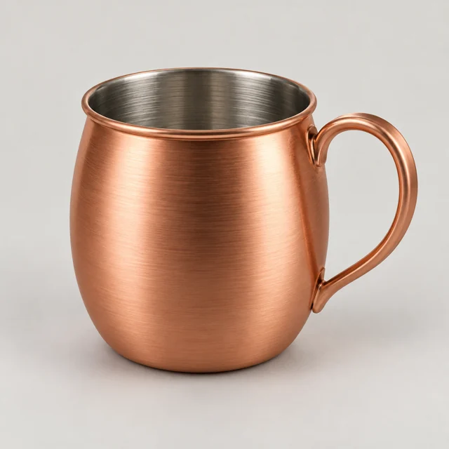 Una taza metálica para mule con interior de color plateado.
