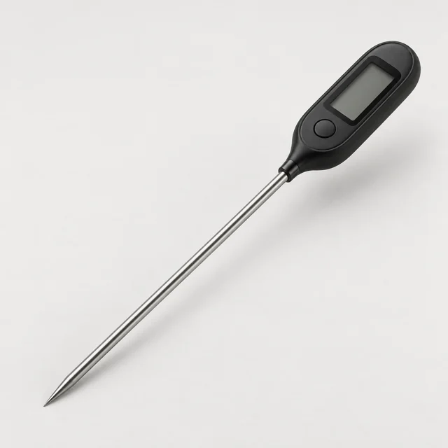 Un termómetro digital de sonda para alimentos.