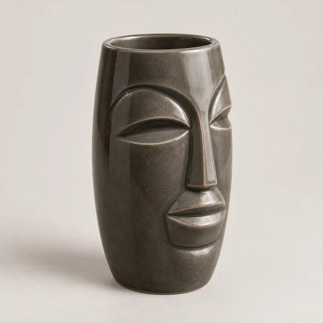Una taza de cerámica esmaltada para cócteles tropicales.