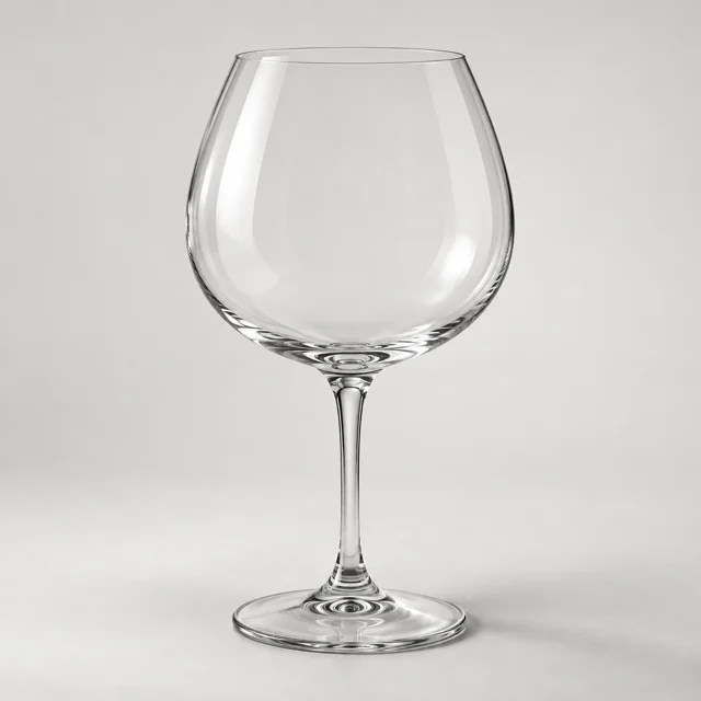 Una copa de vino de pie, vacía.