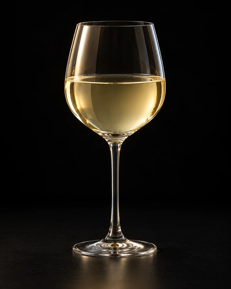 Alberto in a wine, serve without ice, with no garnish, against a black background.