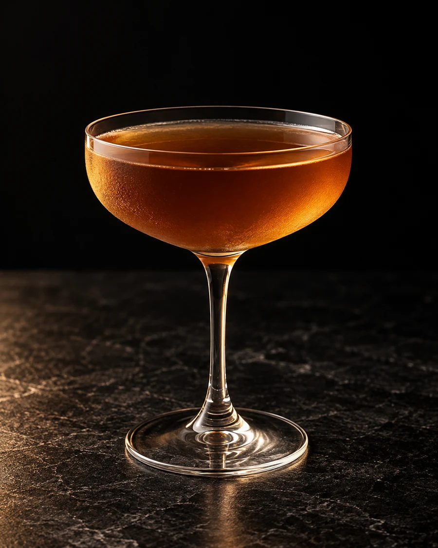 Birds & Bees: Amber-brown drink in coupe, no garnish or ice.