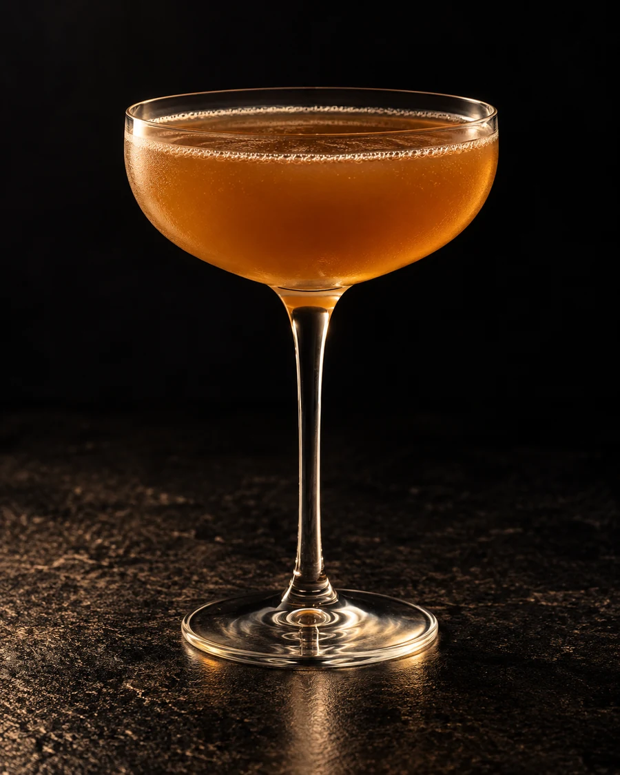 Bobcat's Tail in a chilled coupe, served without ice, with no garnish, against a black background.