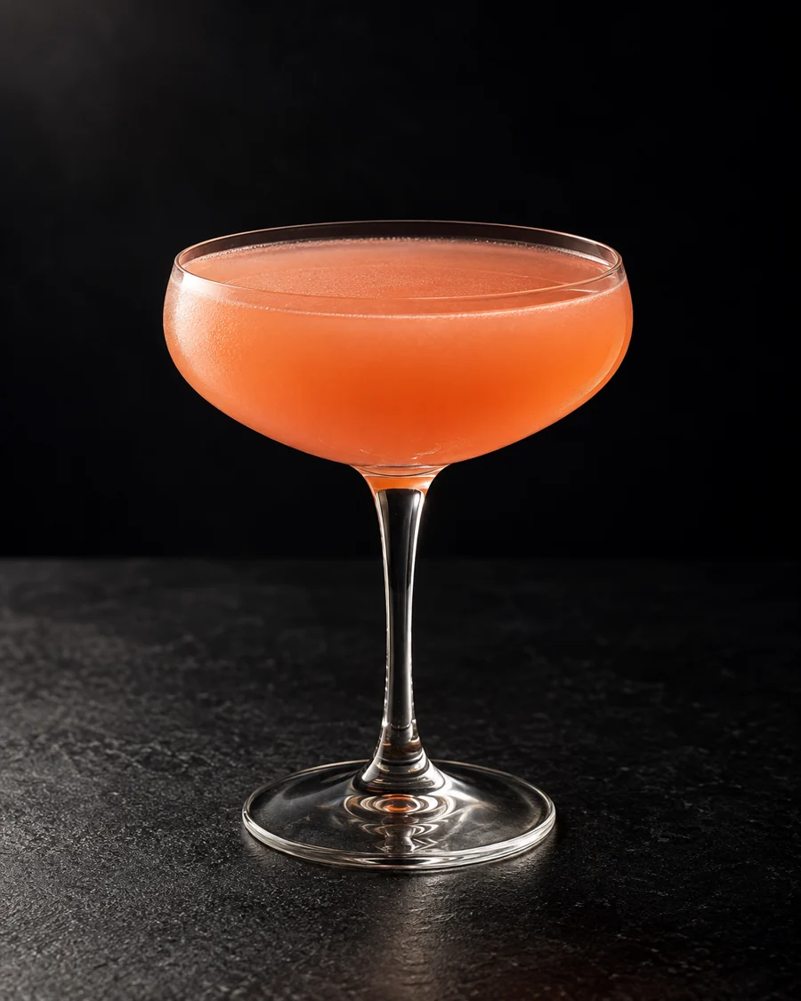 cloudy rose-orange Bosc Word in a coupe without ice or garnish.