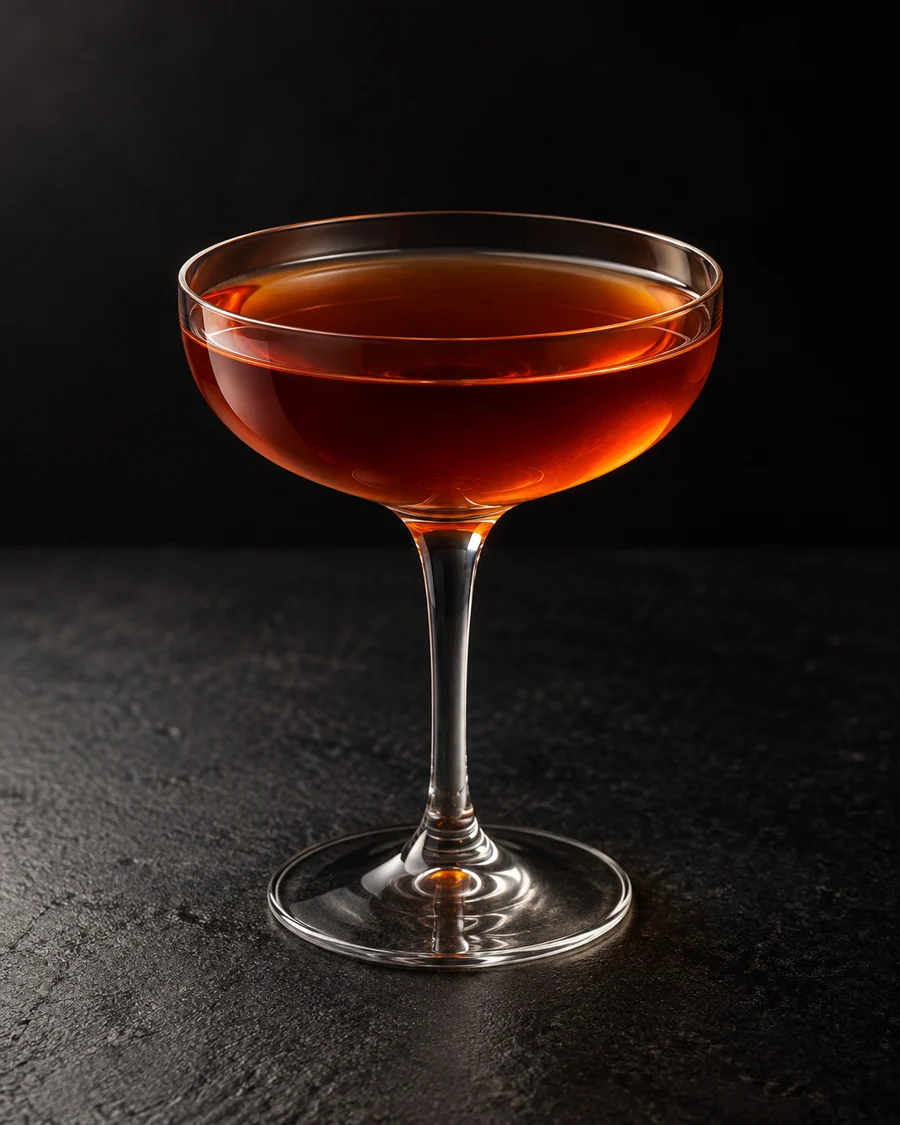 clear amber-red Caldera in a coupe without ice or visible garnish.