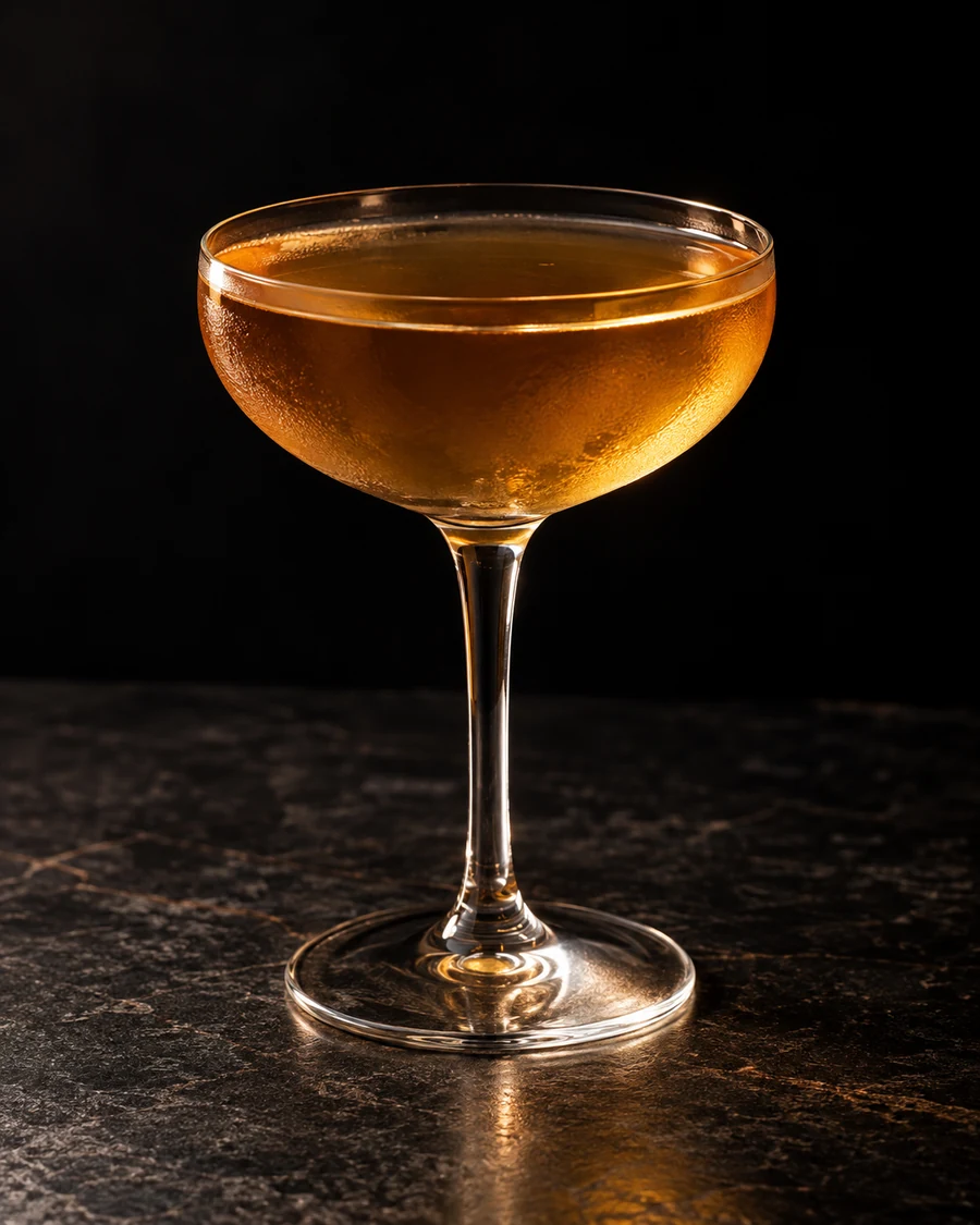 Call Of The Wild: Clear golden-amber cocktail in a stemmed coupe, served without ice or visible garnish.