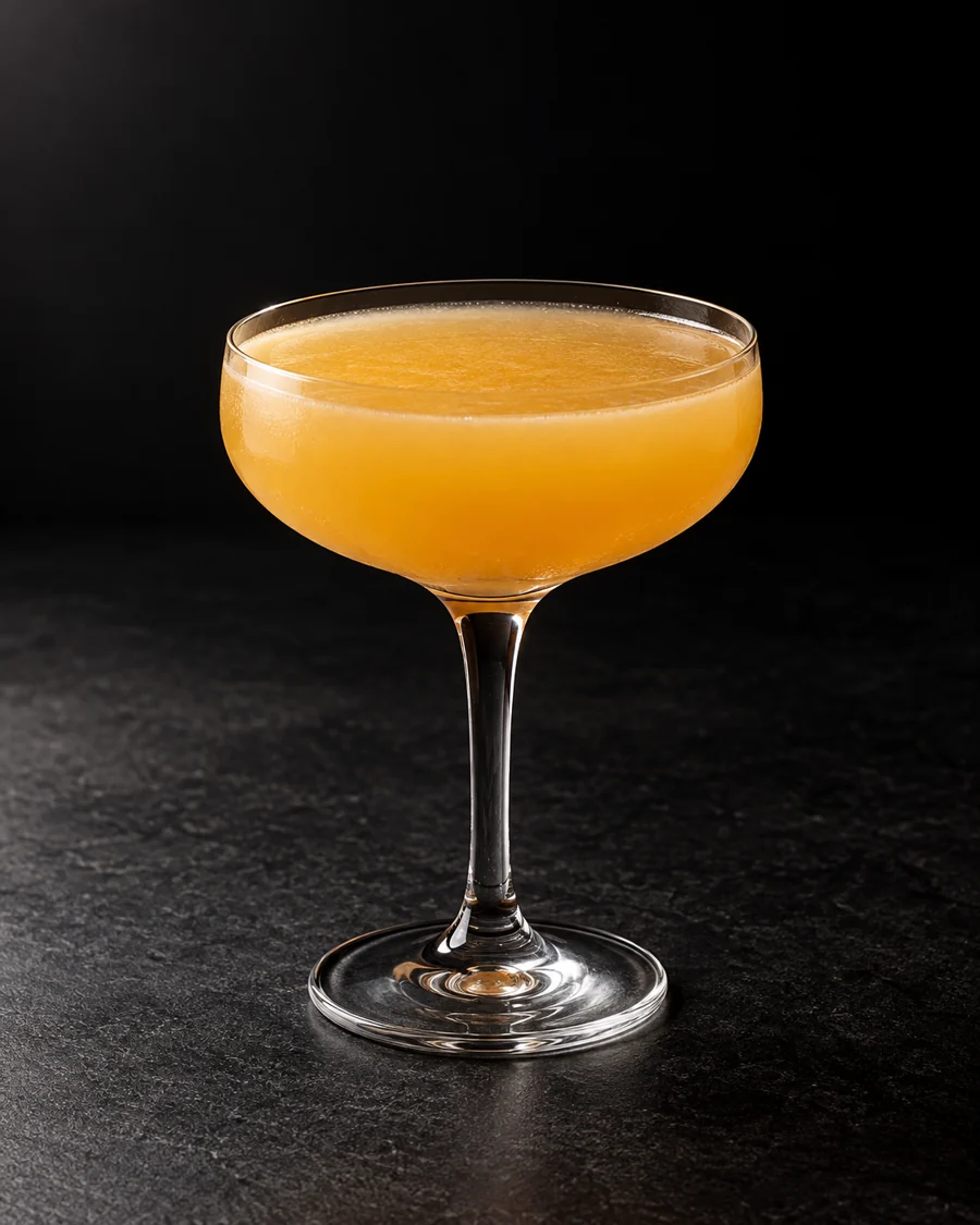 cloudy golden-orange Calvados Cocktail in a coupe without ice or garnish.