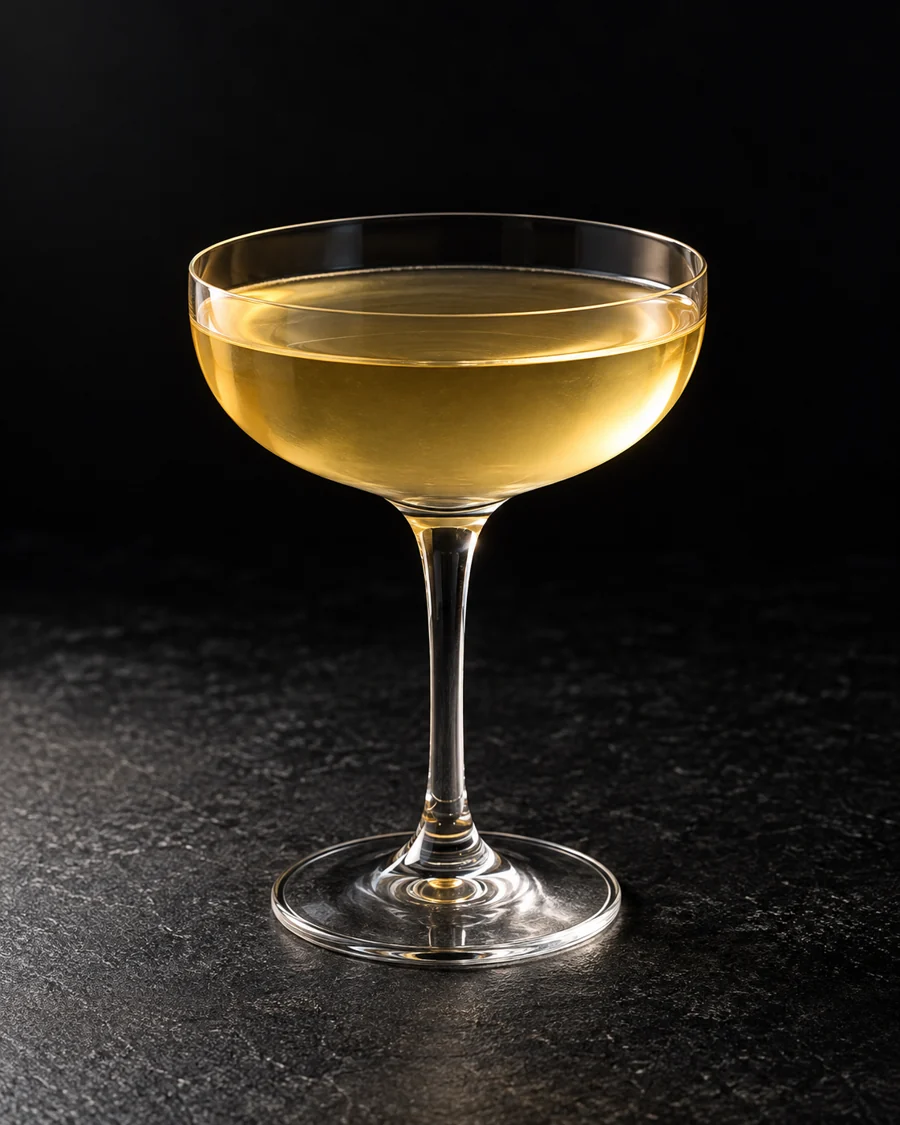 clear pale golden Caprice in a coupe without ice or garnish.