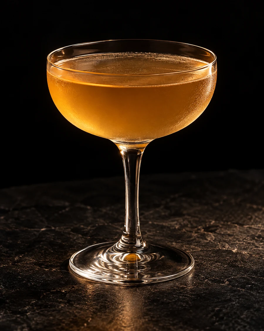Captains' Mile: Golden amber drink in a coupe, no serving ice and no garnish.