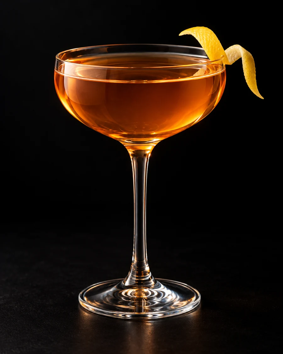 Cointreau Cocktail in a coupe, serve without ice, with Lemon Twist, against a black background.