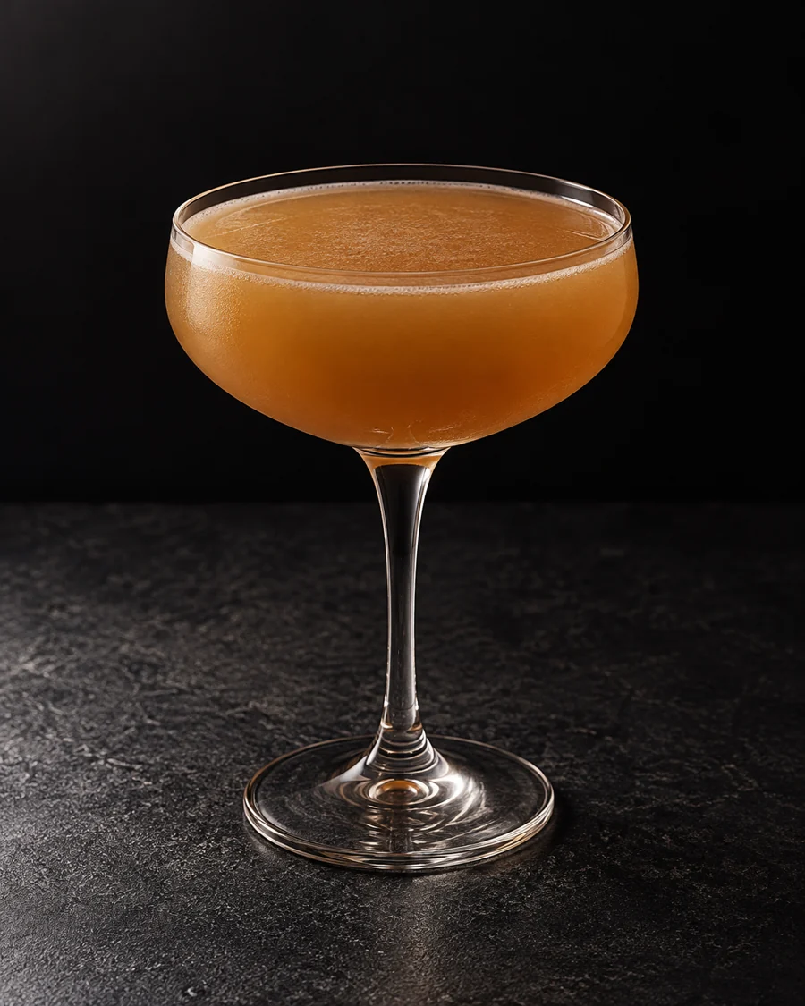 cloudy golden-brown Commodore No. 2 in a coupe without ice or garnish.