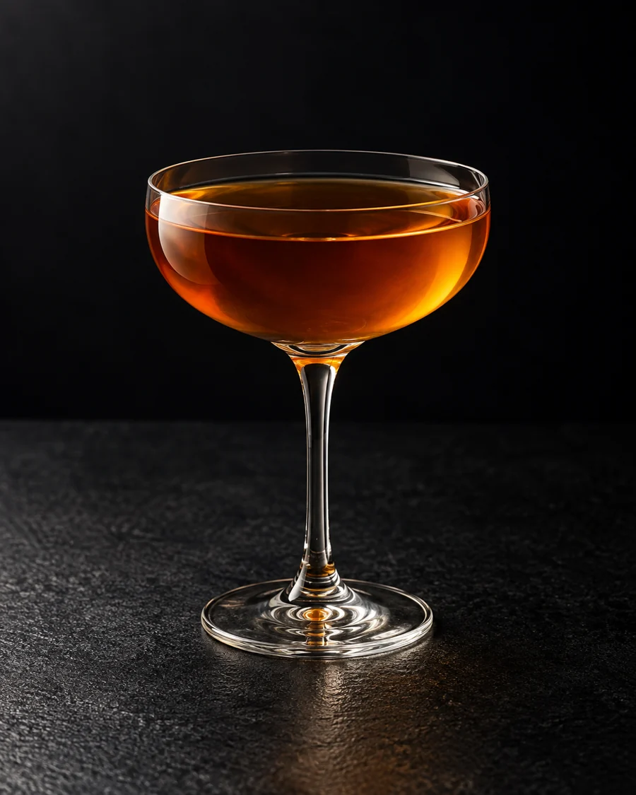 clear amber Corpse Reviver No. 1 in a small coupe without ice or garnish.