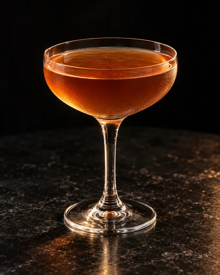 Fishhook Daiquiri: Amber cocktail in a stemmed coupe, served without ice or garnish.