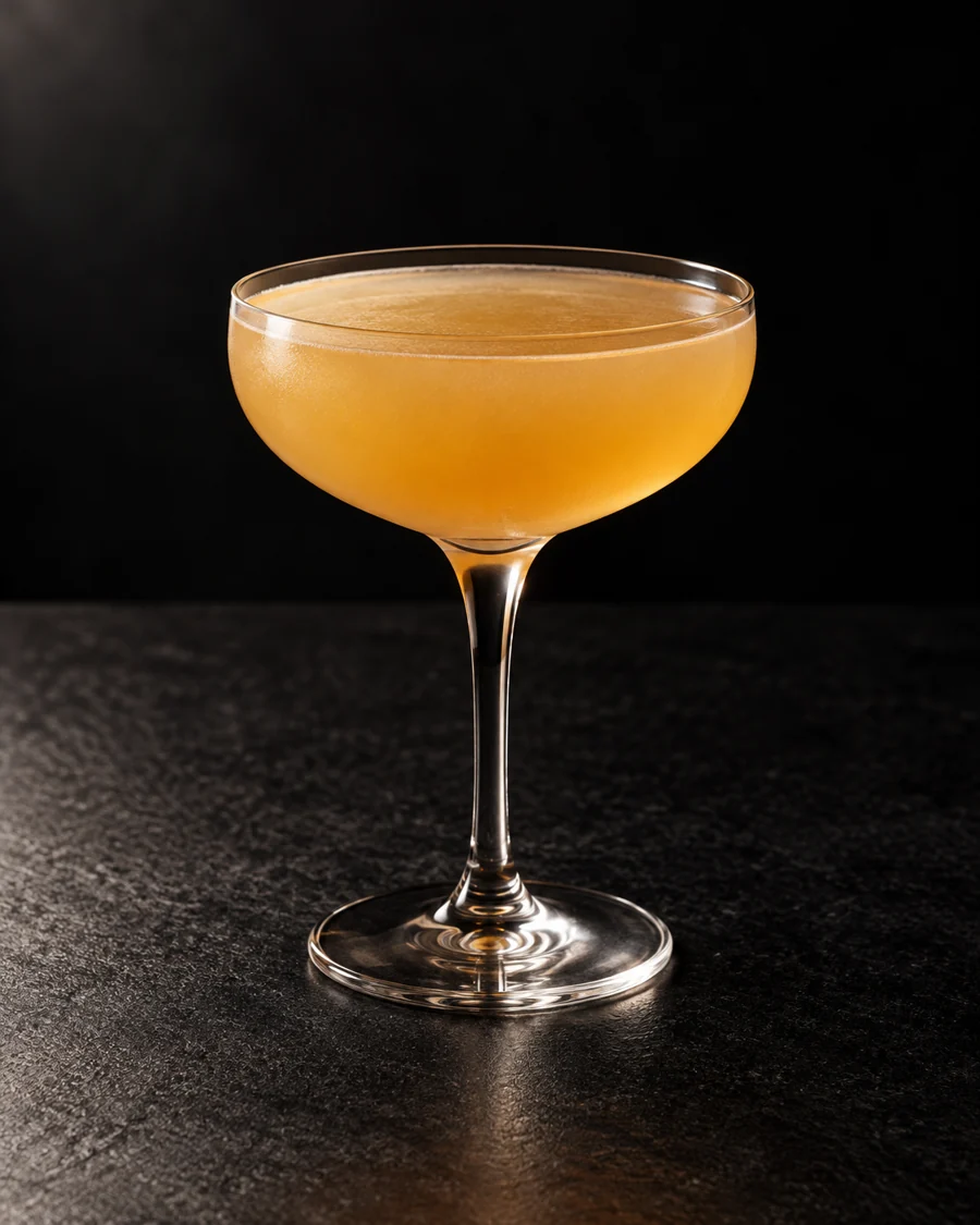 cloudy pale amber Flor de Jerez in a coupe without ice or garnish.