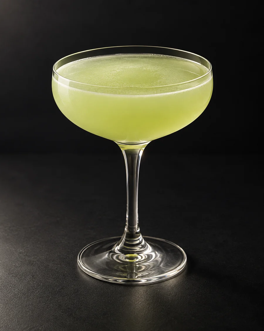 Gin Basil Smash served in a coupe glass against a black background.