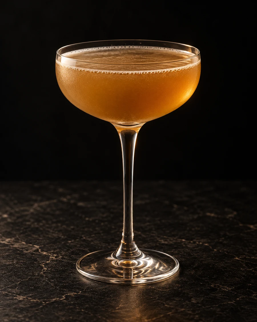 Golden Eagle in a chilled coupe, served without ice, with no garnish, against a black background.