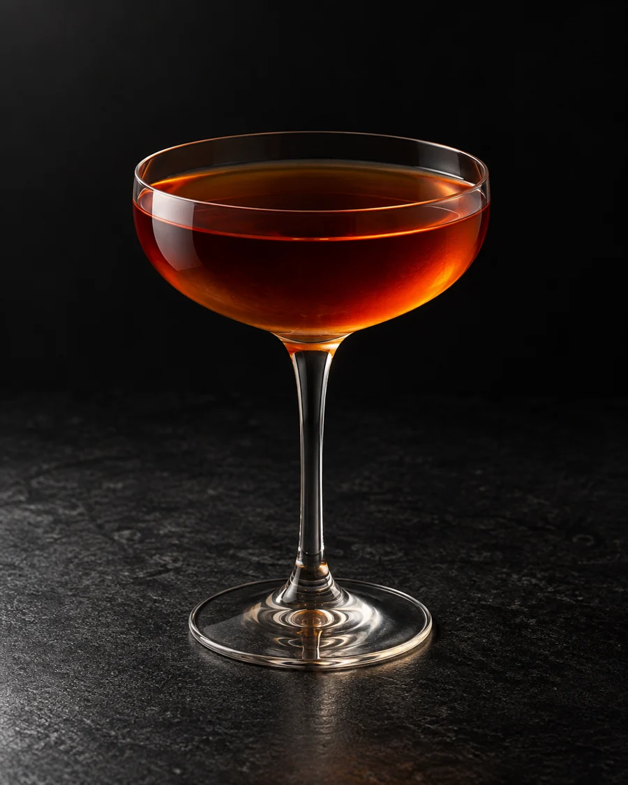 clear amber-red Guion in a coupe without ice or garnish.