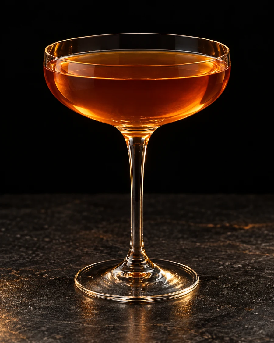 Hakam in a coupe glass, without ice, ungarnished, against a black background.