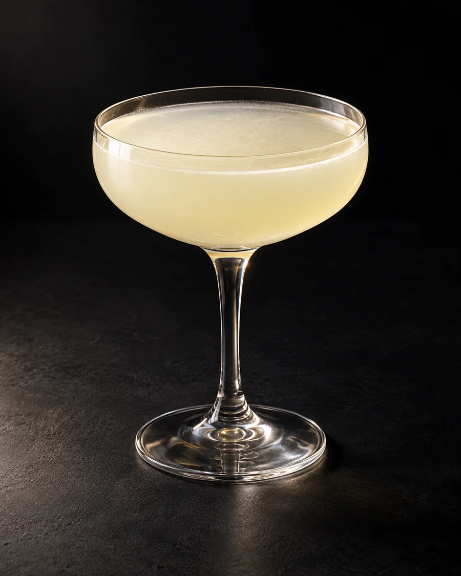 Illegal served in a coupe glass against a black background.
