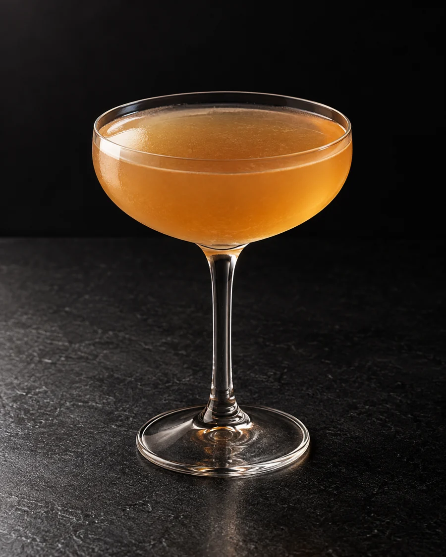 pale lightly cloudy amber Journalist in a coupe without ice or garnish.