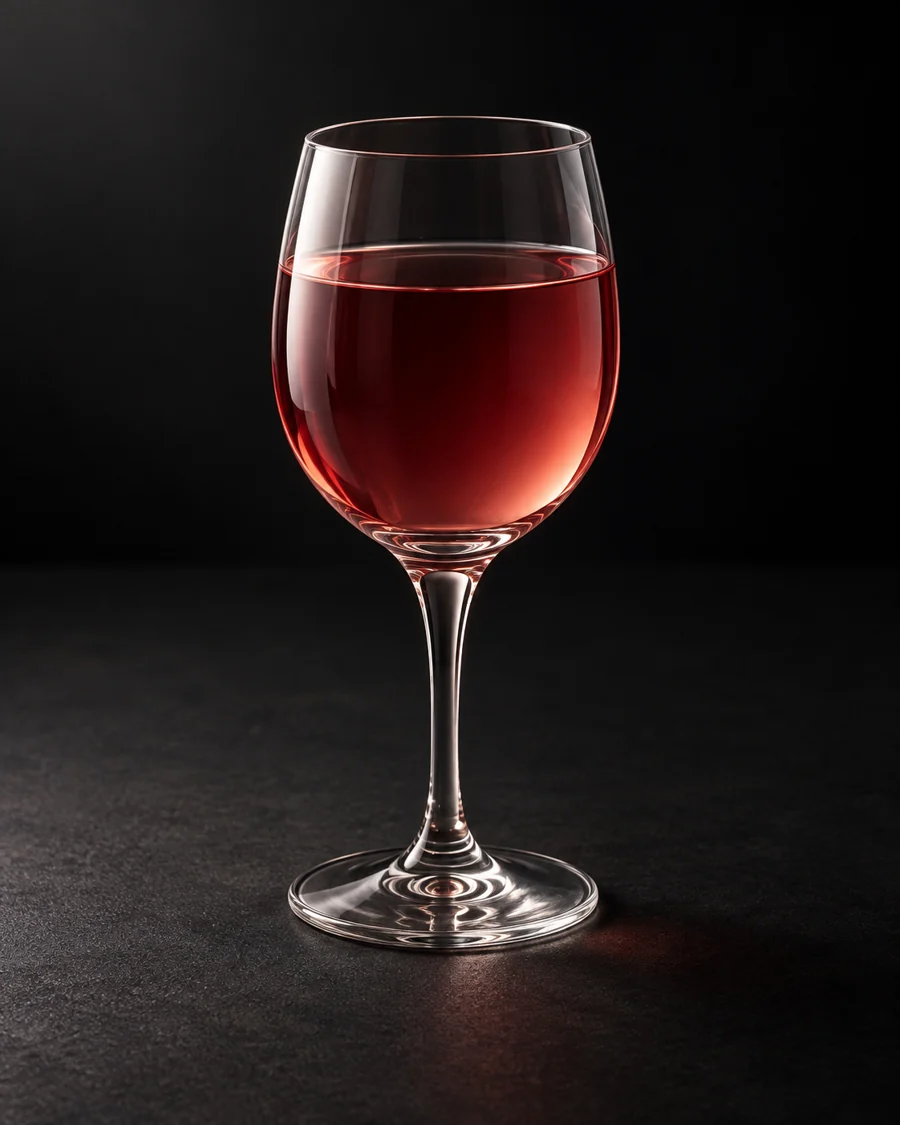 Kir served in a wine glass against a black background.