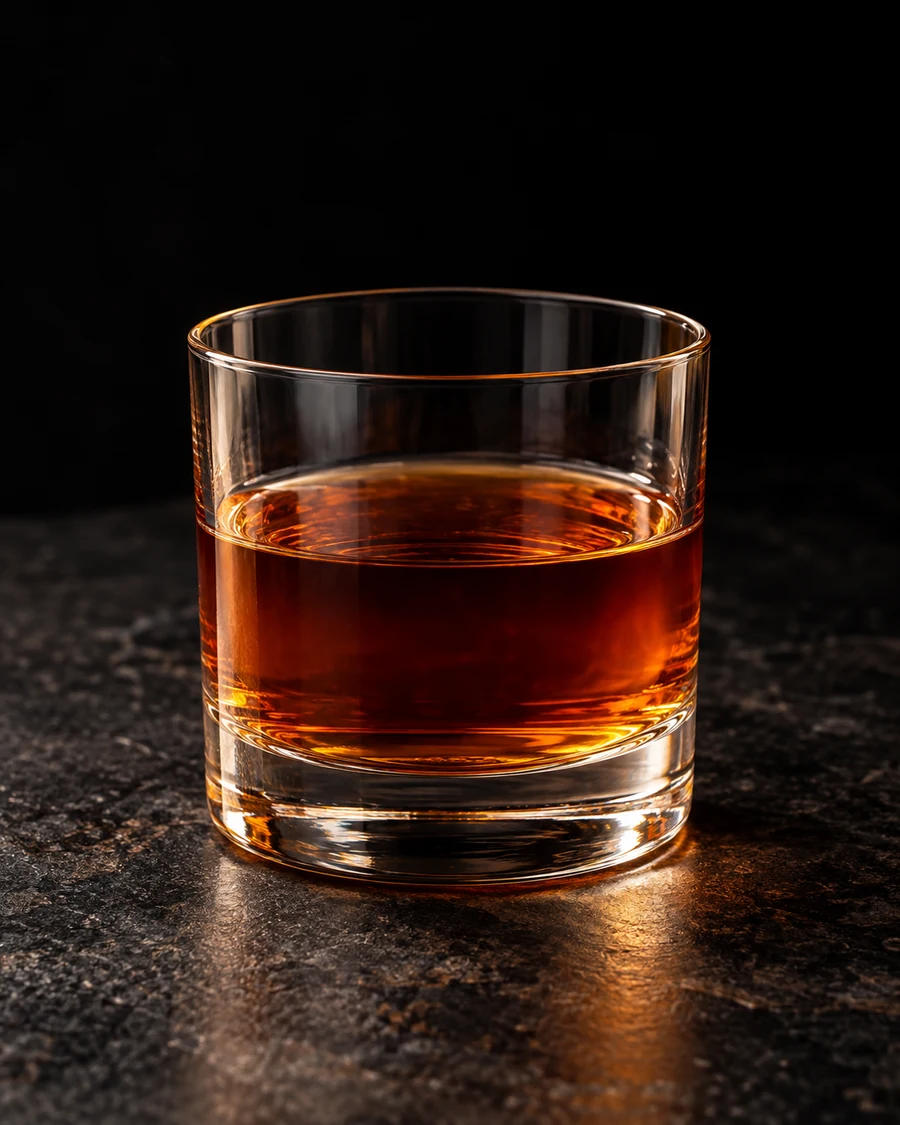La Jetée: Clear brown drink in rocks glass, no garnish or serving ice.
