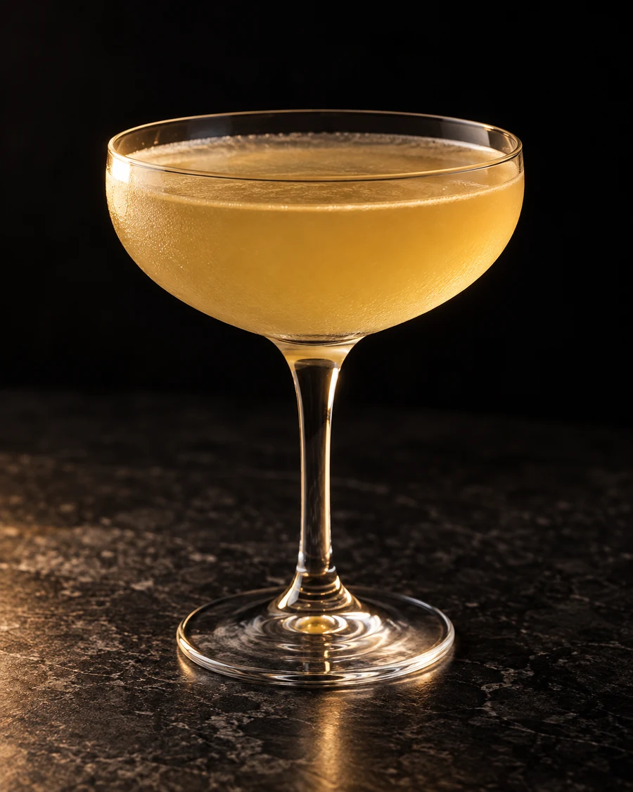 Moko Jumbie: Cloudy pale golden drink in a coupe, no serving ice and no garnish.