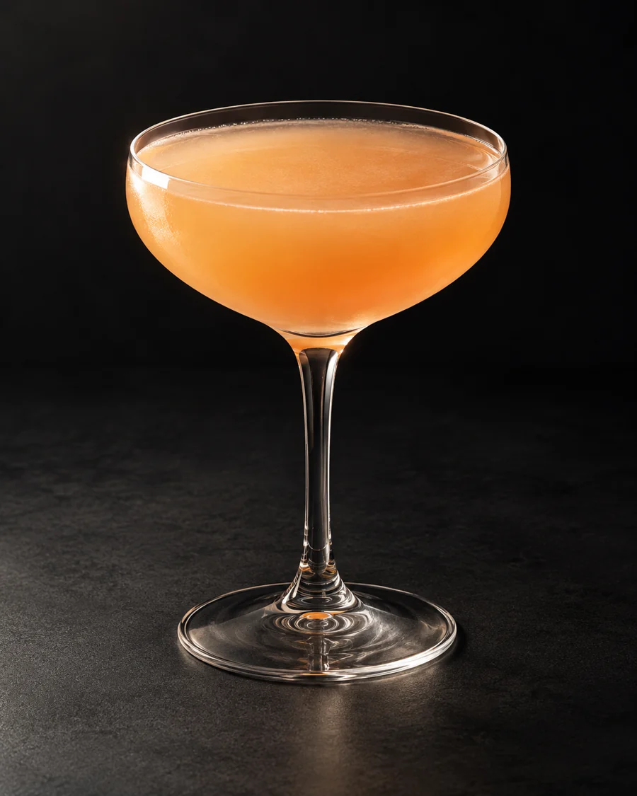Naked and Famous served in a coupe glass against a black background.