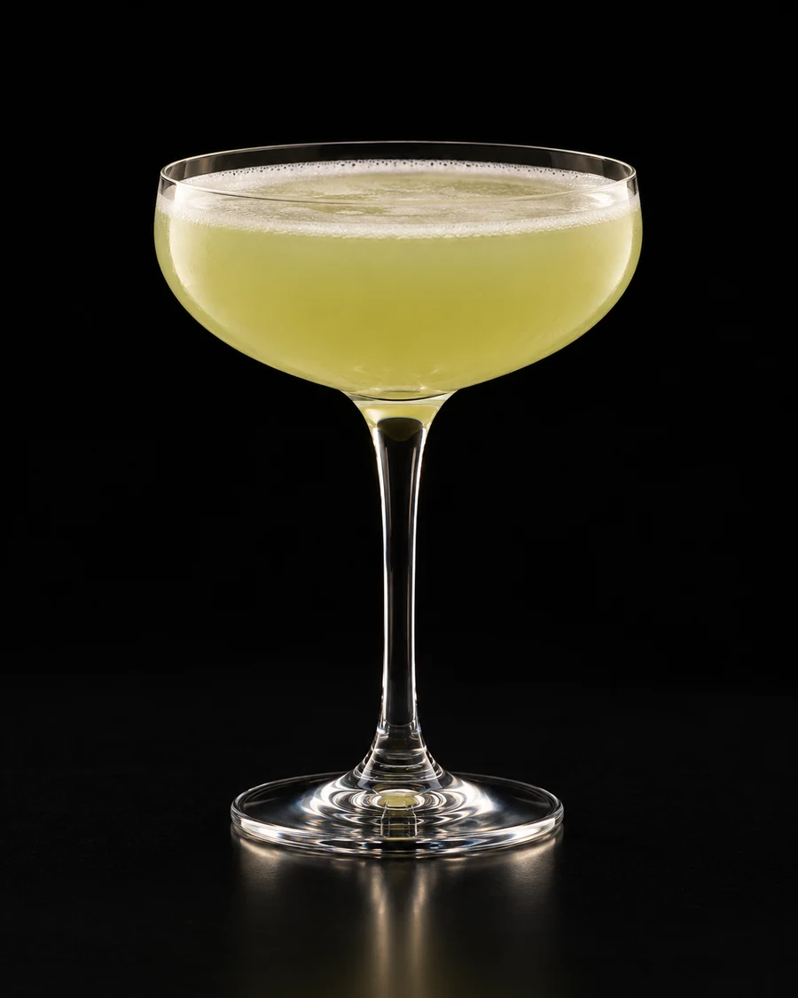 Nuclear Daiquiri in a coupe, serve without ice, with no garnish, against a black background.
