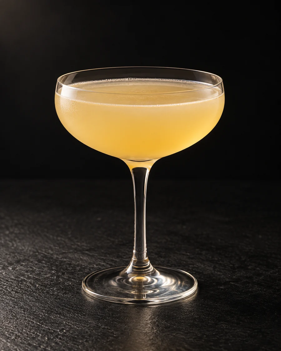 pale cloudy golden Outrigger in a coupe without ice or garnish.