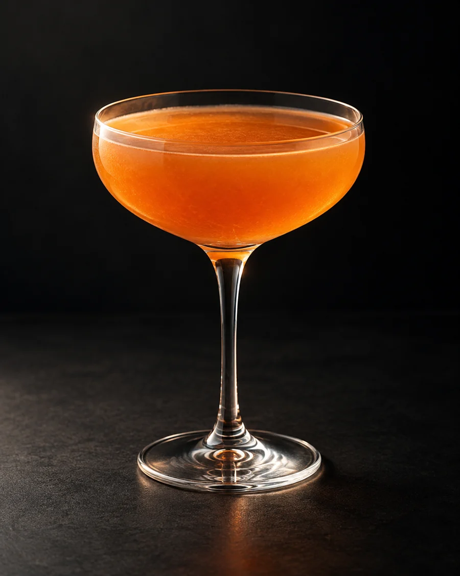 Paper Plane served in a coupe glass against a black background.
