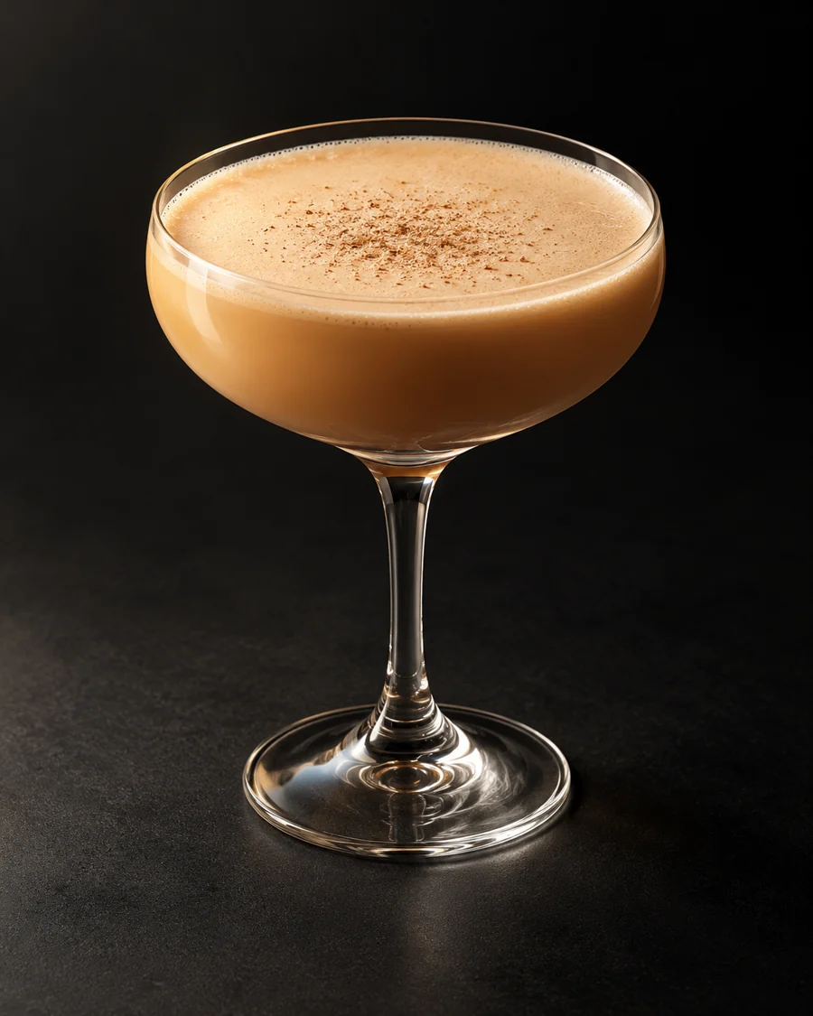 porto Flip served in a coupe glass with a small pinch of freshly grated nutmeg