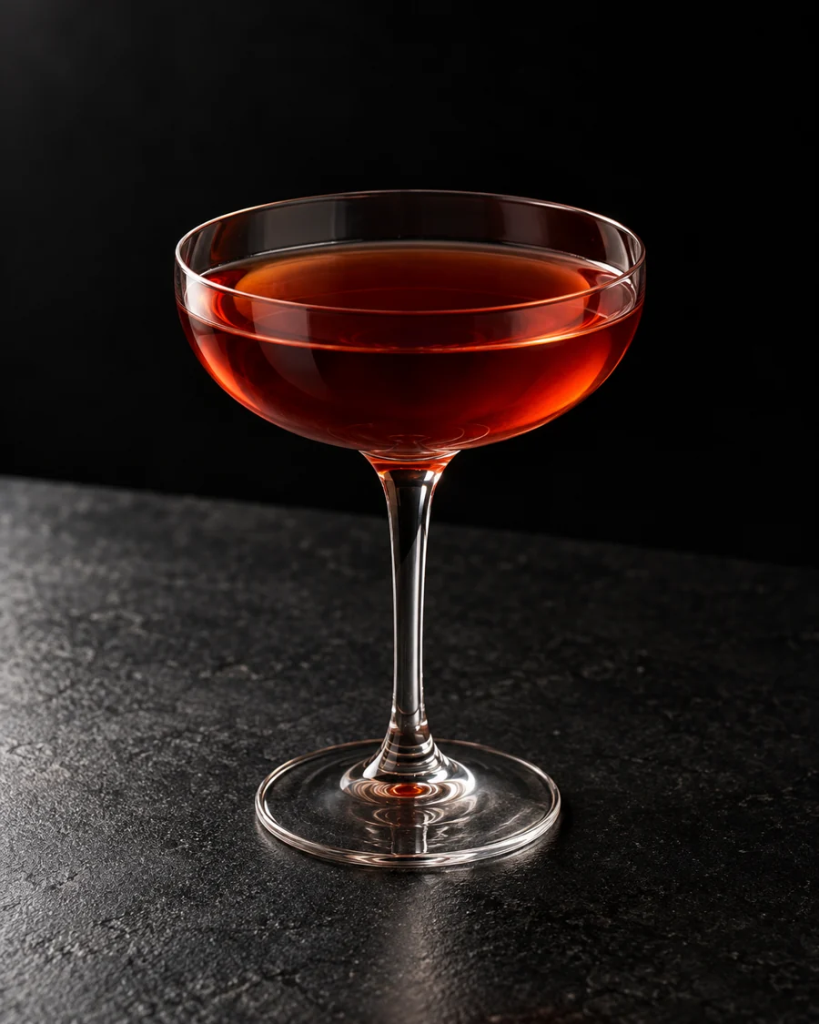 clear ruby-amber Red Hook in a coupe without ice or garnish.
