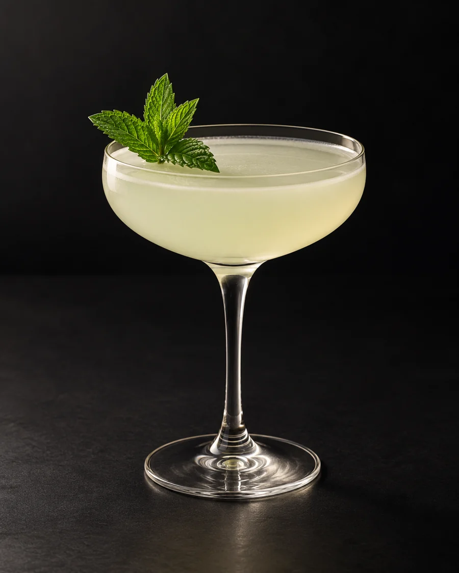 south Side served in a coupe glass with a mint sprig