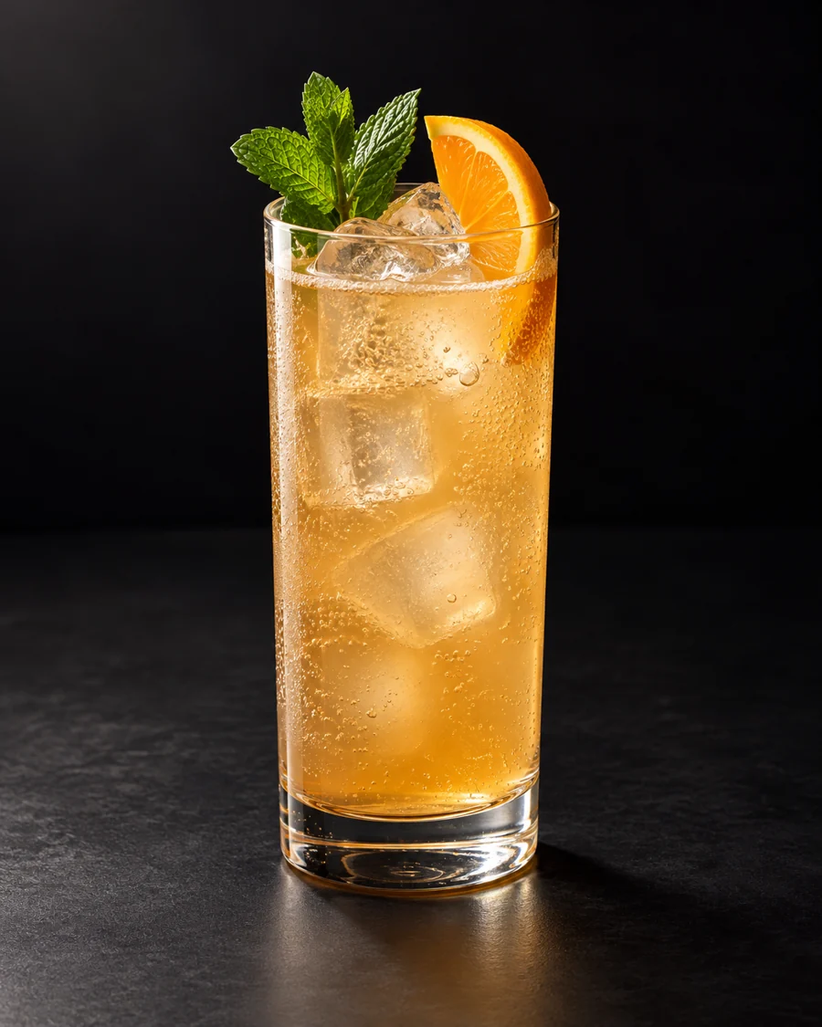 suffering Bastard served in a collins glass with a mint sprig and orange slice