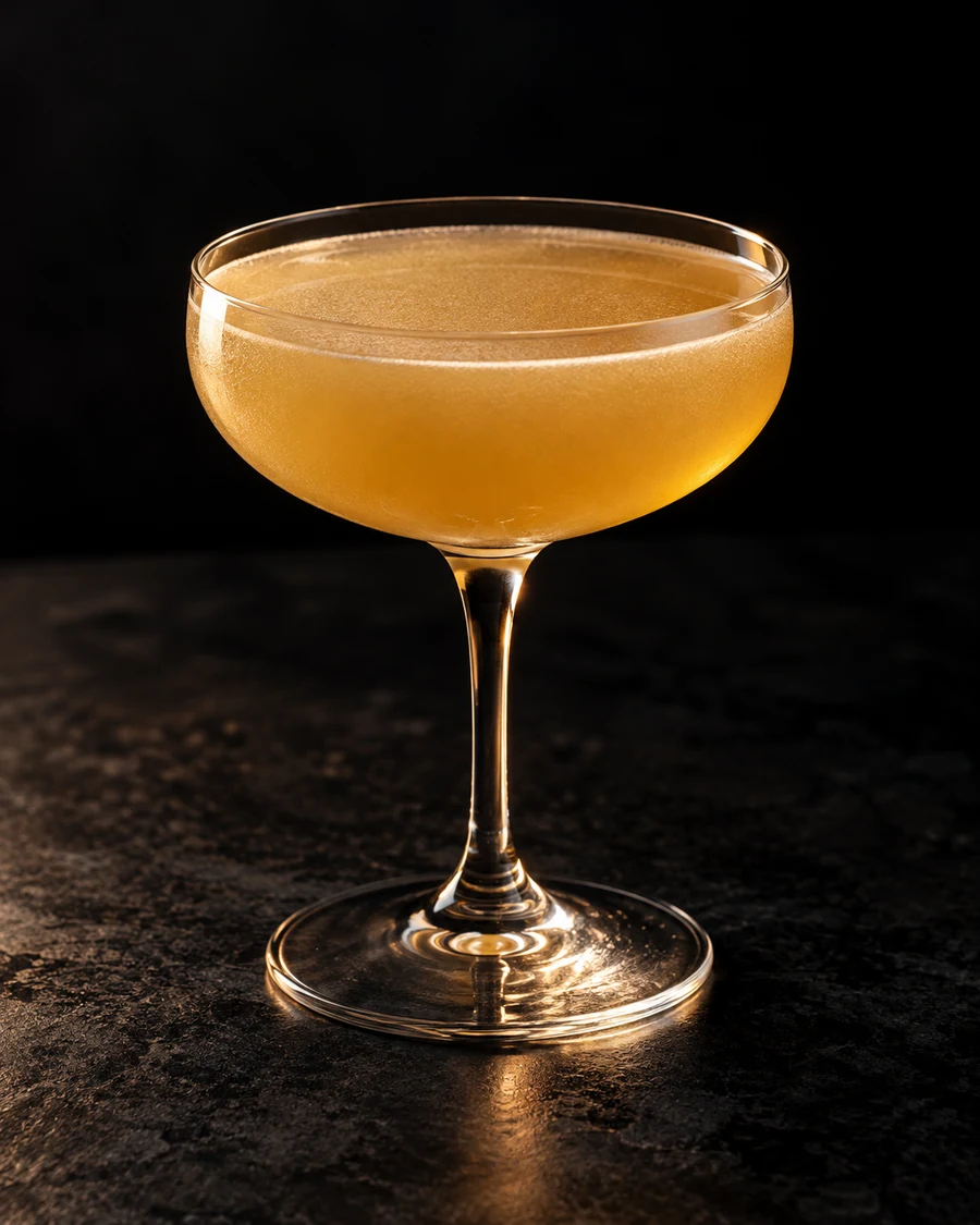 The Man From Nowhere: Golden shaken drink in coupe, no garnish or ice.