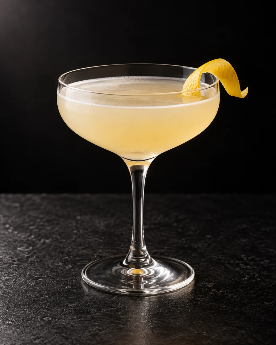 Pale straw, lightly cloudy Twentieth Century in a coupe, lemon twist, no ice.