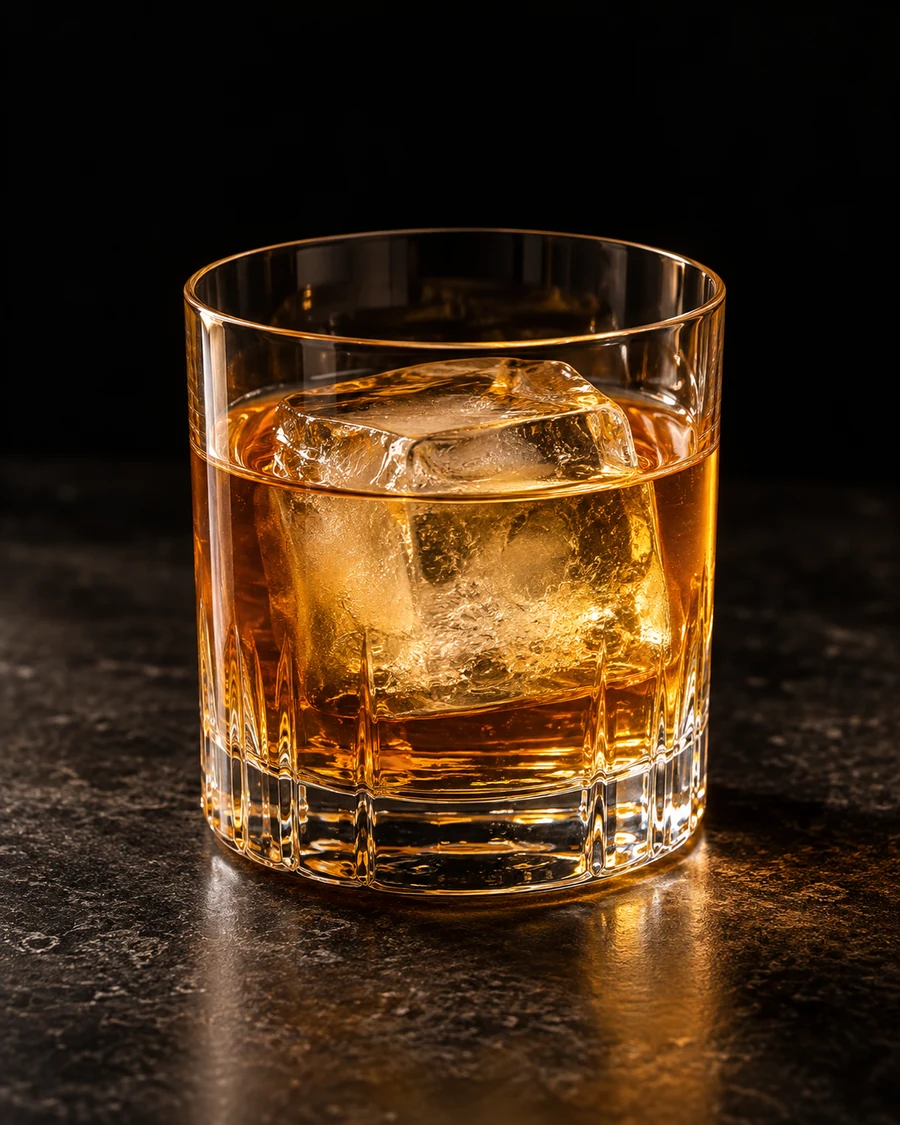 Two Or Three Things I Know About White Negronis: Golden drink in rocks glass, one large cube and no garnish.