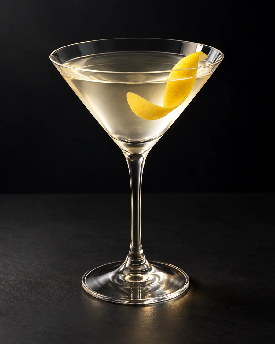 vesper served in a martini glass with a lemon twist