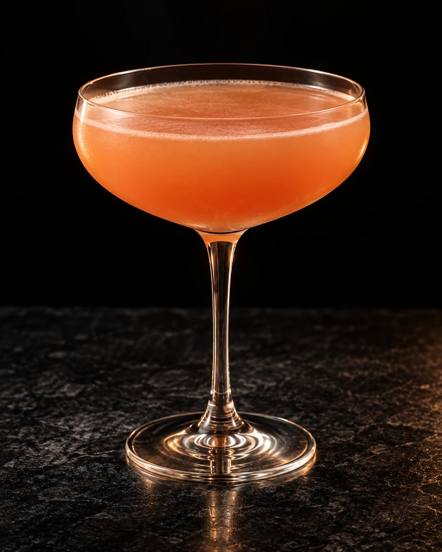 Yacht Club in a coupe, served without ice, ungarnished, against a black background.