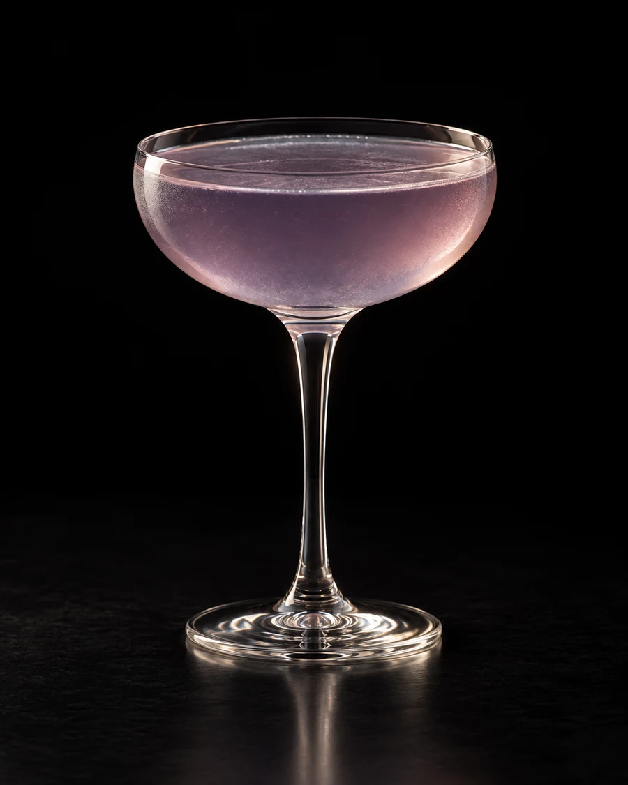 Yale Cocktail in a coupe, serve without ice, with no garnish, against a black background.